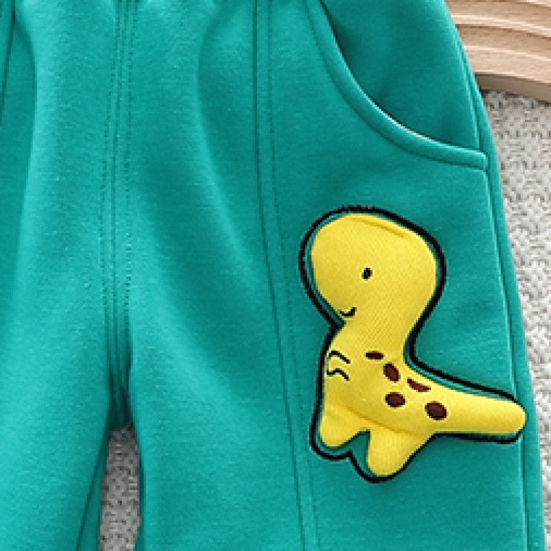 Kids Green Applique Mid-Rise Easy Wash Joggers