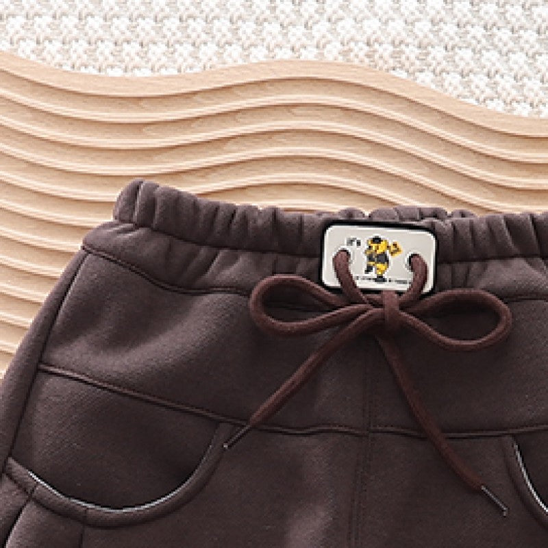 Brown Kids Mid-Rise Easy Wash Cotton Joggers