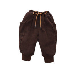 Kids Brown Ribbed Easy Wash Joggers