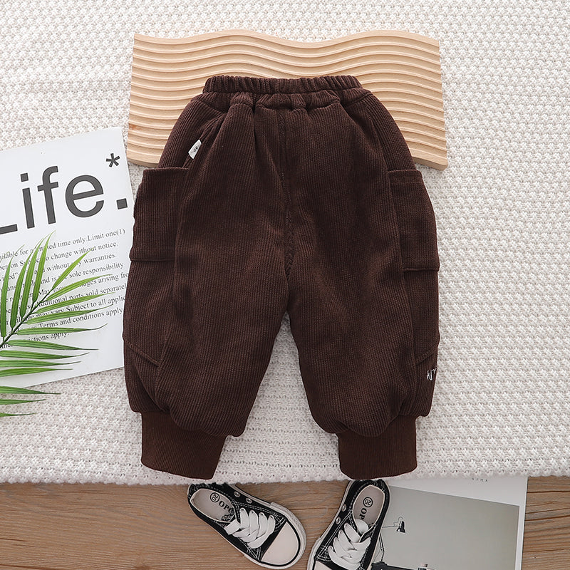 Kids Brown Ribbed Easy Wash Joggers