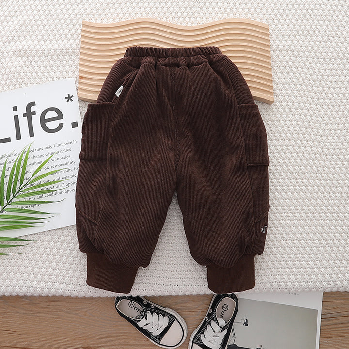 Kids Brown Ribbed Easy Wash Joggers