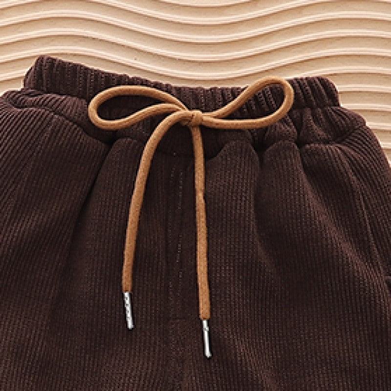 Kids Brown Ribbed Easy Wash Joggers