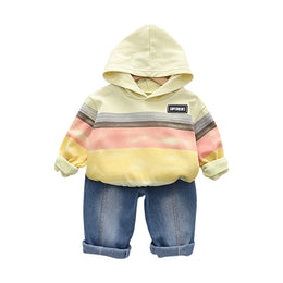 Boys Striped Hooded Pure Cotton T-shirt With Capris