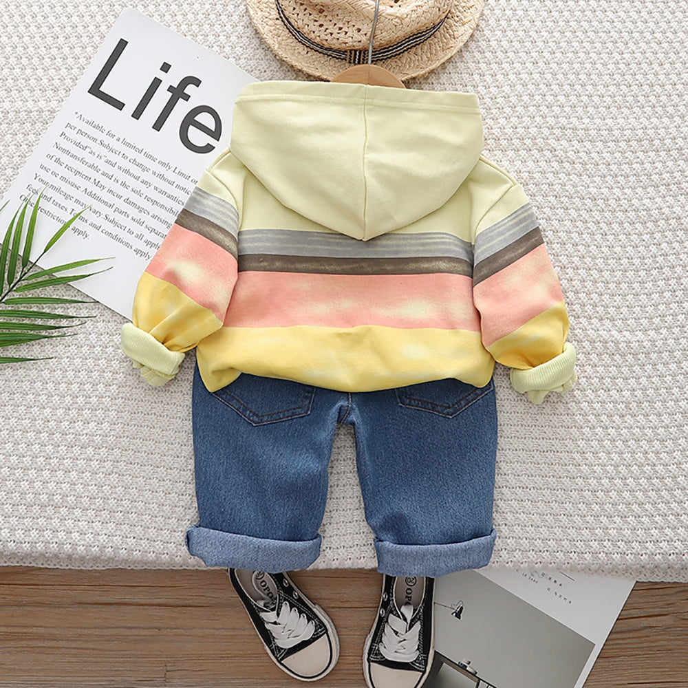 Boys Striped Hooded Pure Cotton T-shirt With Capris