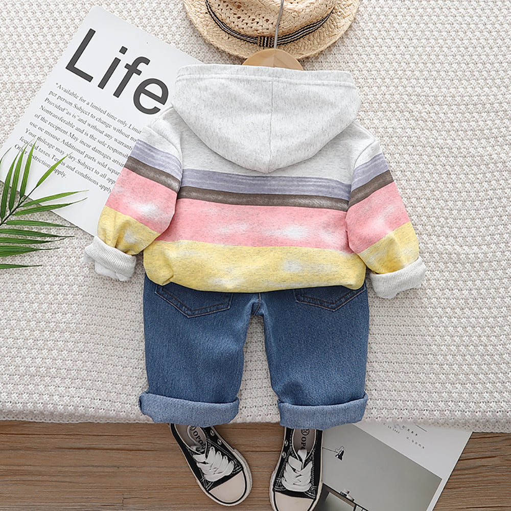 Boys Striped Long Sleeves Hooded Neck Sweatshirt with Capris
