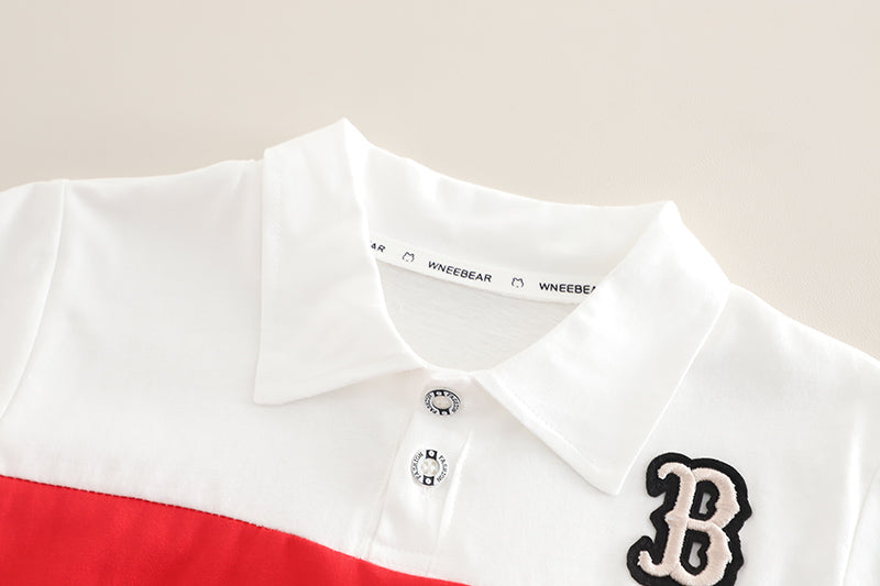 Unisex Kids Colourblocked Shirt Collar T-shirt With Shorts