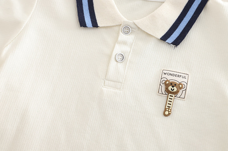Unisex Kids Polo Collar Pure Cotton T-shirt with Shorts