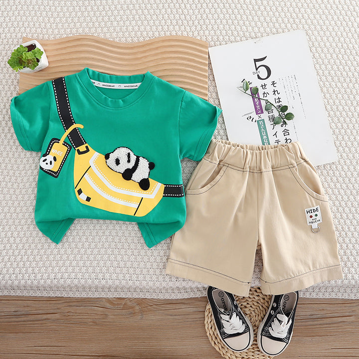 Unisex Kids Printed Round Neck Pure Cotton T-shirt with Shorts