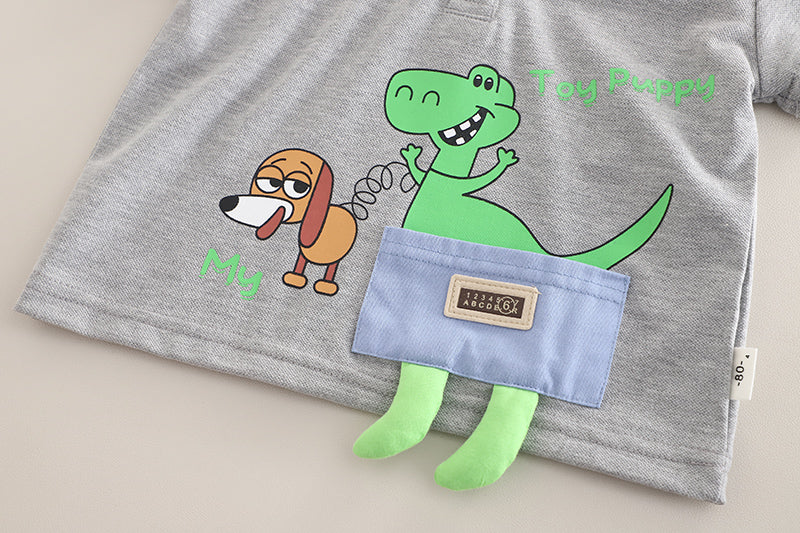 Kids Animal Printed Pure Cotton T-shirt With Shorts