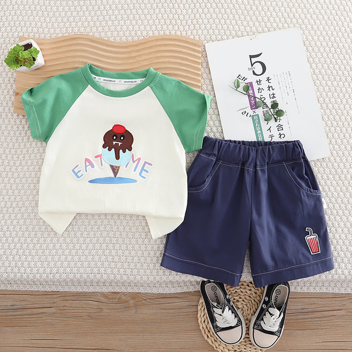 Unisex Kids Printed Pure Cotton T-shirt With Shorts