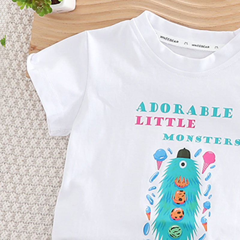 Unisex Kids Printed Round Neck Pure Cotton T-shirt With Shorts