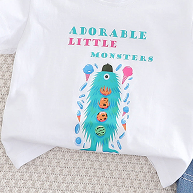 Unisex Kids Printed Round Neck Pure Cotton T-shirt With Shorts