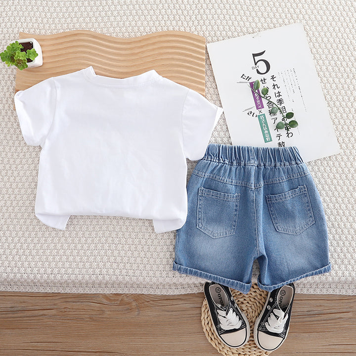 Unisex Kids Printed Round Neck Pure Cotton T-shirt with Shorts