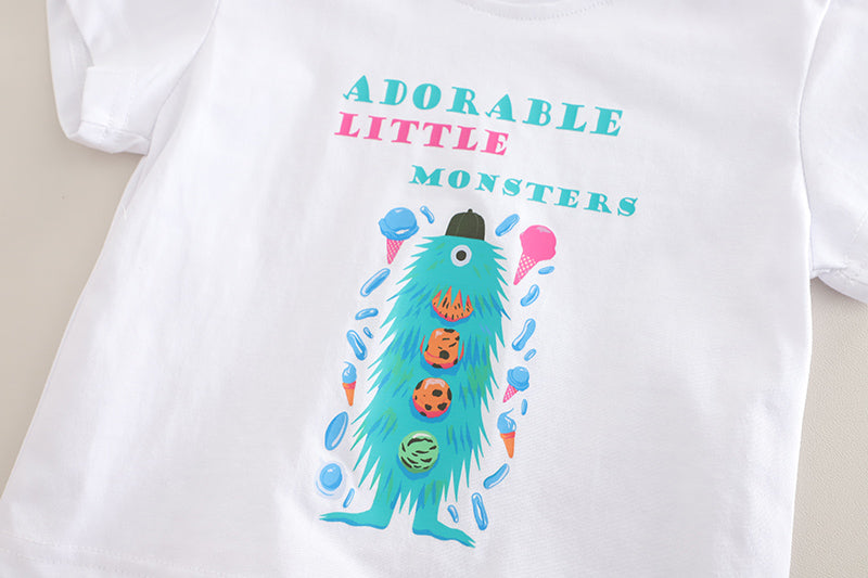 Unisex Kids Printed Round Neck Pure Cotton T-shirt with Shorts