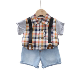 Boys Orange Checked Shirt with Shorts
