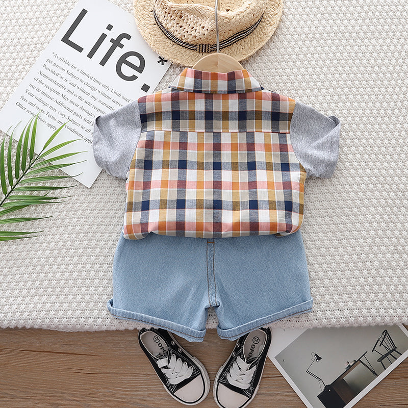 Boys Orange Checked Shirt with Shorts