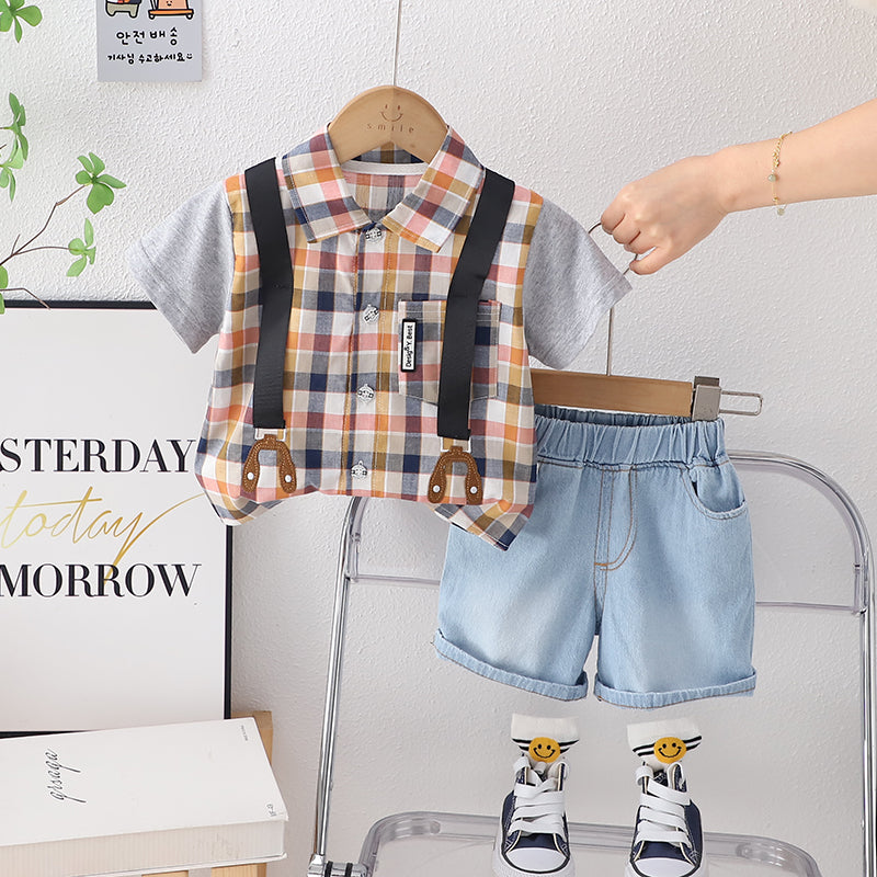 Boys Orange Checked Shirt with Shorts