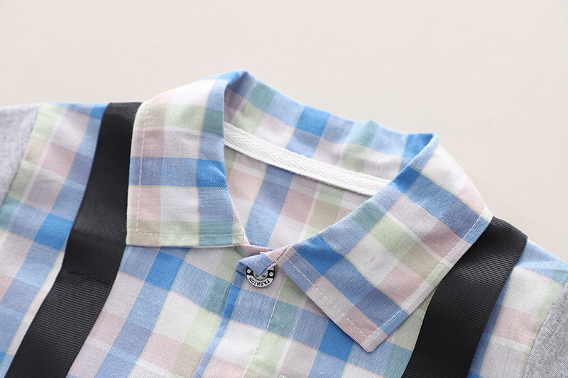 Boys Blue Checked Pure Cotton Shirt with Shorts