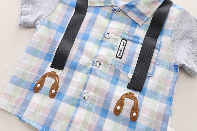Boys Blue Checked Pure Cotton Shirt with Shorts