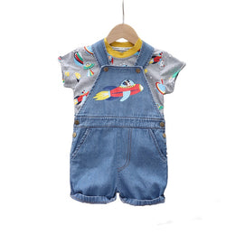 Kids Unisex Printed Pure Cotton Dungarees With T-shirt