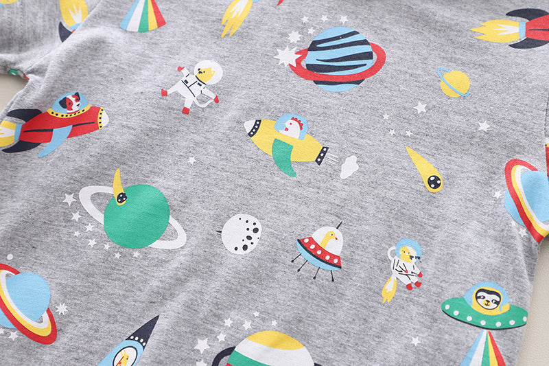 Kids Unisex Printed Pure Cotton Dungarees With T-shirt
