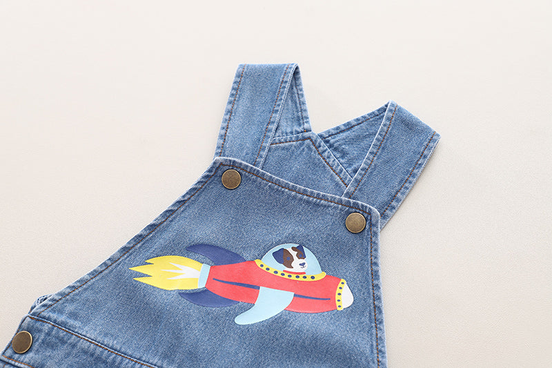 Kids Unisex Printed Pure Cotton Dungarees With T-shirt
