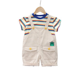 Infants Kids Striped Pure Cotton Dungaree With T-Shirt