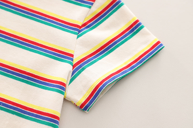 Infants Kids Striped Pure Cotton Dungaree With T-Shirt