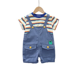 Infants Kids Striped Pure Cotton Dungaree With T-Shirt
