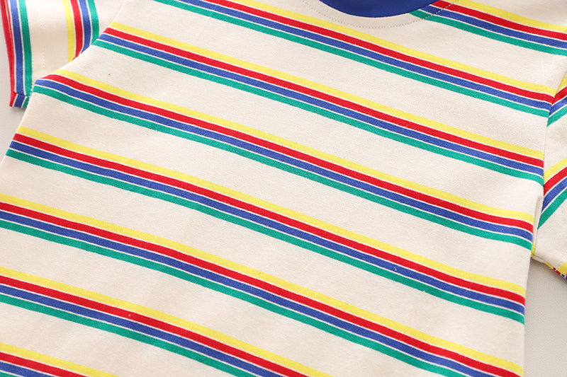 Infants Kids Striped Pure Cotton Dungaree With T-Shirt