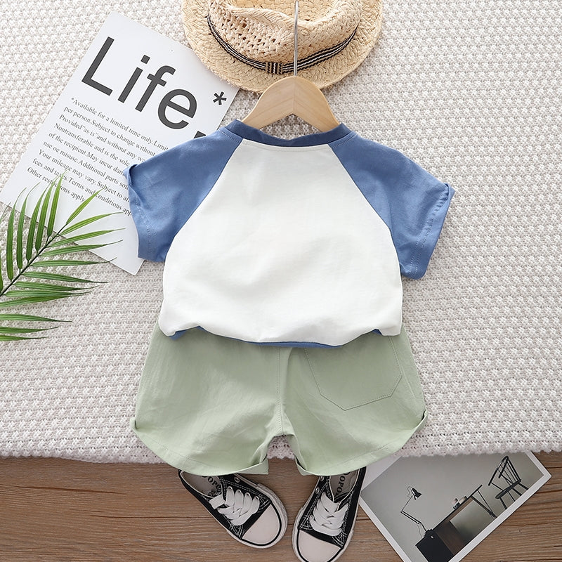 Blue Infant Kids Printed Pure Cotton T-shirt with Shorts
