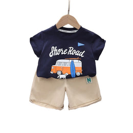 Kids Navy Blue Printed Pure Cotton T-shirt with Shorts