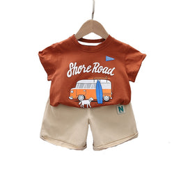Kids Brown Printed Pure Cotton T-shirt with Shorts