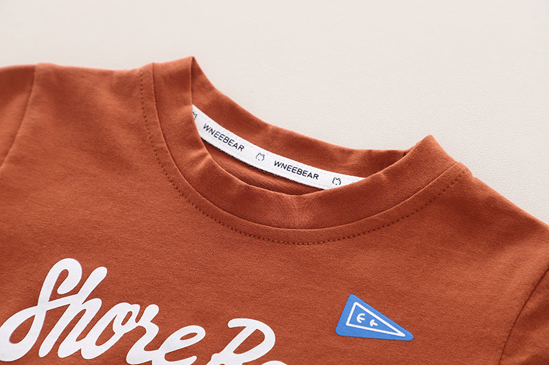Kids Brown Printed Pure Cotton T-shirt with Shorts