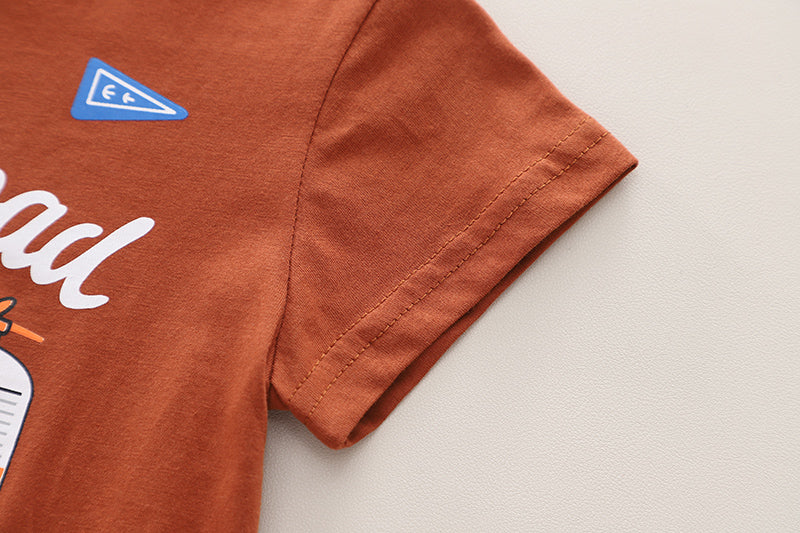 Kids Brown Printed Pure Cotton T-shirt with Shorts