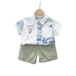 Boys White Graphic Printed Shirt with Shorts