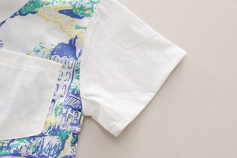 Boys White Graphic Printed Shirt with Shorts