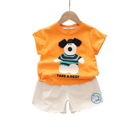 Kids Orange & Beige Printed Pure Cotton T-shirt with Shorts