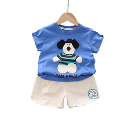 Blue Infant Kids Printed Pure Cotton T-shirt with Shorts