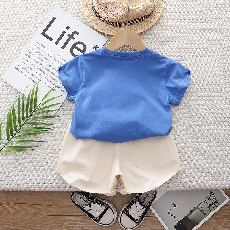 Blue Infant Kids Printed Pure Cotton T-shirt with Shorts