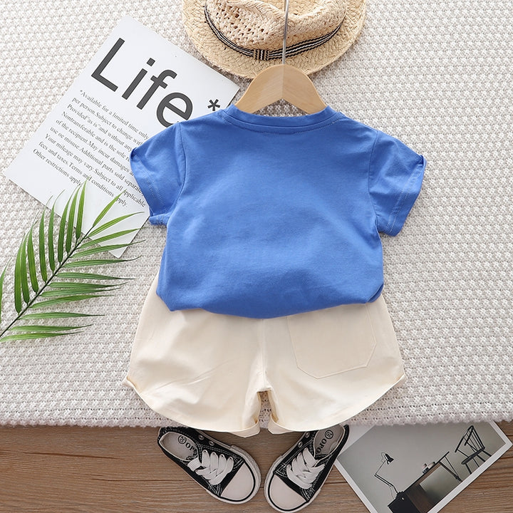 Blue Infant Kids Printed Pure Cotton T-shirt with Shorts