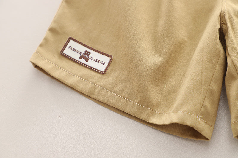 Kids Green & Beige Printed Pure Cotton T-shirt with Shorts