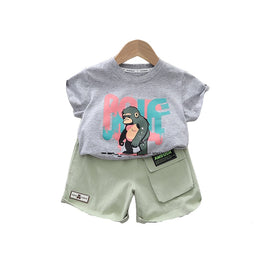 Grey Infant Kids Printed Pure Cotton T-shirt with Shorts