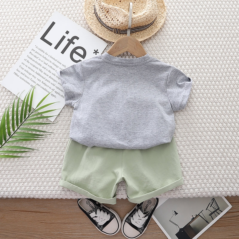 Grey Infant Kids Printed Pure Cotton T-shirt with Shorts