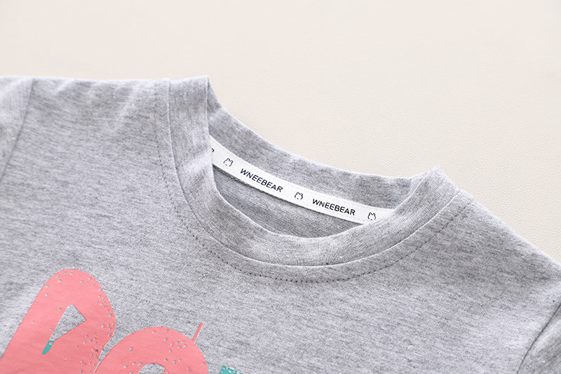 Grey Infant Kids Printed Pure Cotton T-shirt with Shorts