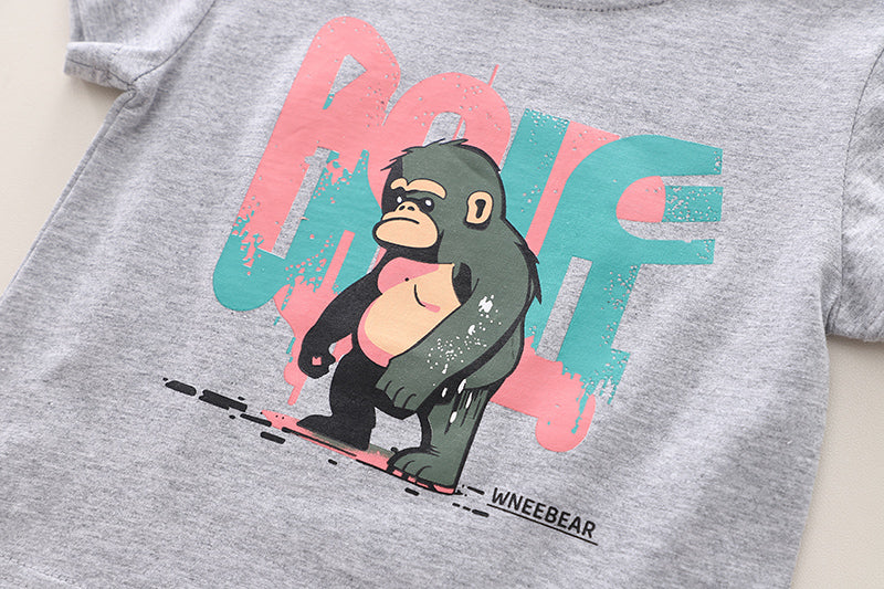 Grey Infant Kids Printed Pure Cotton T-shirt with Shorts
