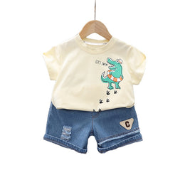 Cream Coloured Infant Kids Printed Pure Cotton T-shirt with Shorts