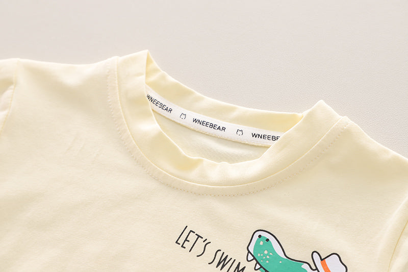 Cream Coloured Infant Kids Printed Pure Cotton T-shirt with Shorts