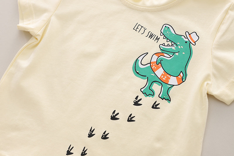 Cream Coloured Infant Kids Printed Pure Cotton T-shirt with Shorts