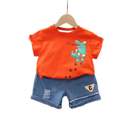 Kids Orange Printed Pure Cotton T-shirt with Shorts